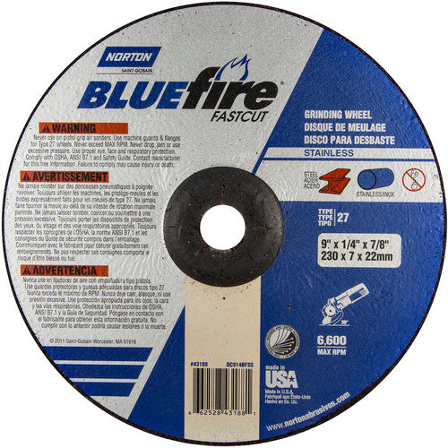 9″ × 1/4″ × 7/8″ BlueFire Non-Woven Depressed Center Wheel Type 27 Zirconia Alumina / Aluminum Oxide - Apex Tool & Supply