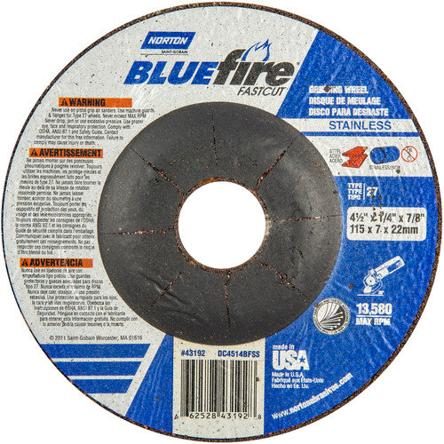 ‎4-1/2″ × 1/4″ × 7/8″ BlueFire Non-Woven Depressed Center Wheel Type 27 - Apex Tool & Supply