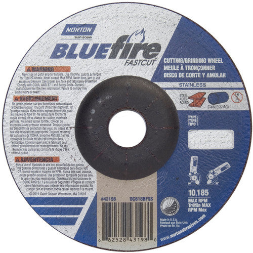 6″ × 1/8″ × 7/8″ BlueFire Non-Woven Depressed Center Wheel Type 27 Zirconia Alumina / Aluminum Oxide - Apex Tool & Supply