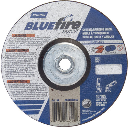 ‎6 × 1/8 × 5/8 - 11″ BlueFire INOX/SS Fast Cut Grinding Wheel ZA 30 U Type 27 - Apex Tool & Supply