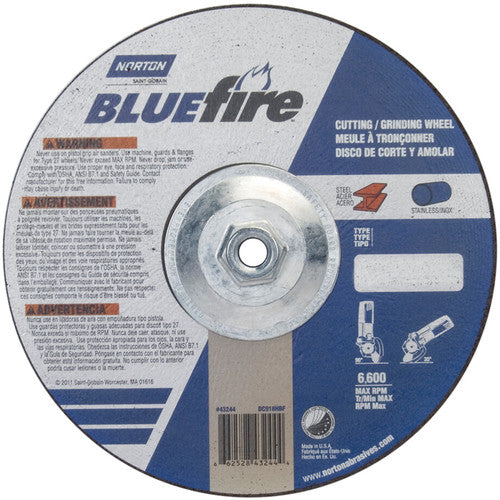 9″ × 1/8″ × 5/8″ BlueFire Non-Woven Depressed Center Wheel Type 27 Zirconia Alumina / Aluminum Oxide - Apex Tool & Supply