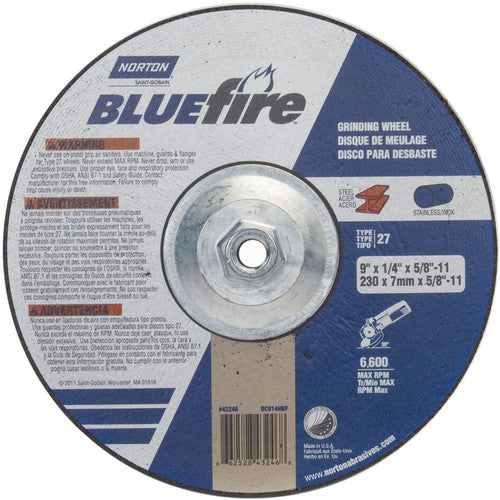 ‎9 × 1/4 × 5/8 - 11″ BlueFire Grinding Wheel ZA 24 S Type 27 - Apex Tool & Supply