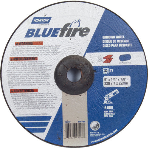 9″ × 1/4″ × 7/8″ BlueFire Non-Woven Depressed Center Wheel Type 27 Zirconia Alumina / Aluminum Oxide - Apex Tool & Supply