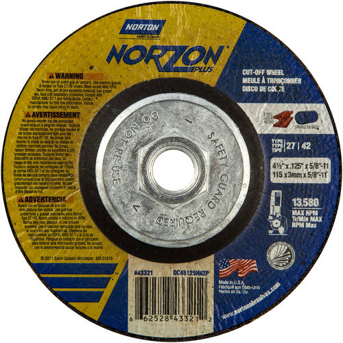 ‎4-1/2″ × 1/8″ × 5/8″-11 NorZon Plus Non-Woven Depressed Center Wheel Type 27 - Apex Tool & Supply