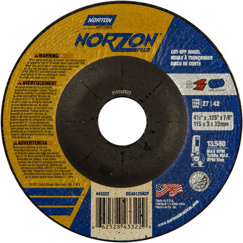 ‎4-1/2″ × 1/8″ × 7/8″ NorZon Plus Non-Woven Depressed Center Wheel Type 27 - Apex Tool & Supply