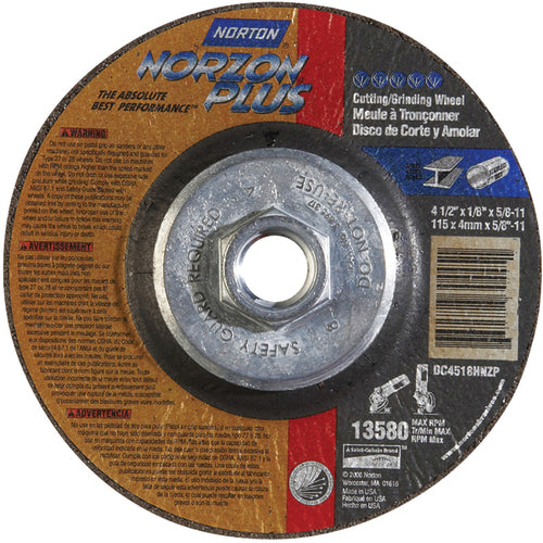 ‎4-1/2″ × 1/8″ × 5/8″ NorZon Plus Non-Woven Depressed Center Wheel Type 27 - Apex Tool & Supply