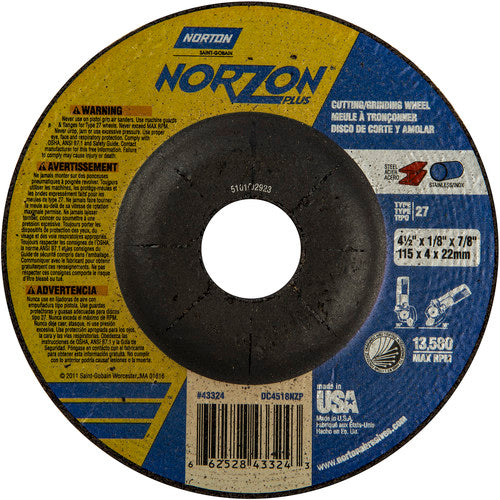 ‎4-1/2″ × 1/8″ × 7/8″ NorZon Plus Non-Woven Depressed Center Wheel Type 27 - Apex Tool & Supply
