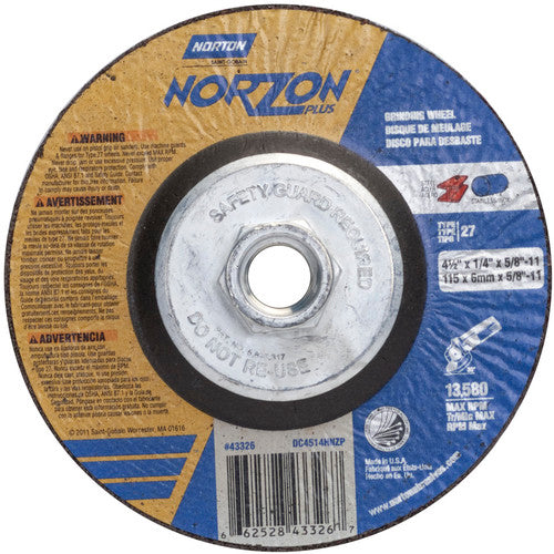 ‎4-1/2″ × 1/4″ × 5/8″ NorZon Plus Non-Woven Depressed Center Wheel Type 27 - Apex Tool & Supply
