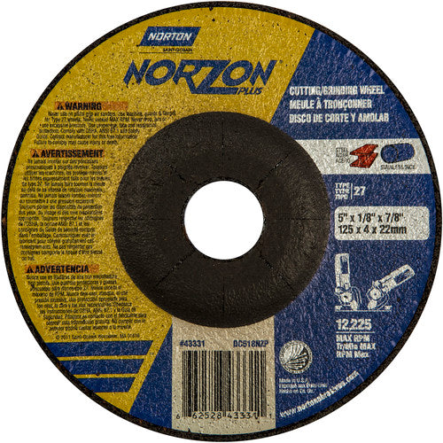 5″ × 1/8″ × 7/8″ NorZon Plus Non-Woven Depressed Center Wheel Type 27 Ceramic Alumina / Zirconia Alumina - Apex Tool & Supply