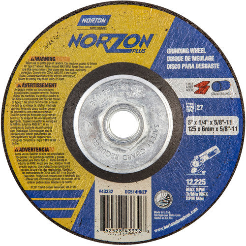 5″ × 1/4″ × 5/8″ NorZon Plus Non-Woven Depressed Center Wheel Type 27 - Apex Tool & Supply