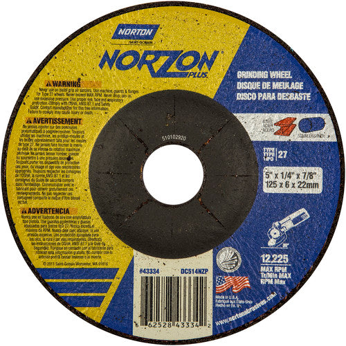 5″ × 1/4″ × 7/8″ NorZon Plus Non-Woven Depressed Center Wheel Type 27 - Apex Tool & Supply
