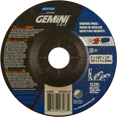 5″ × 20.0″ × 22.23 ″ Gemini Non-Woven Depressed Center Wheel Type 27 46 Grit - Apex Tool & Supply