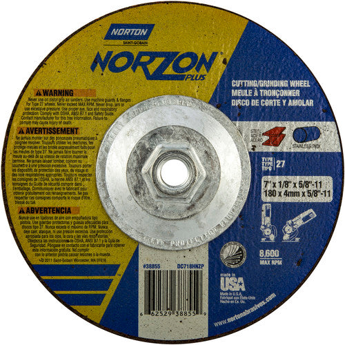 7″ × 1/8″ × 5/8″ NorZon Plus Non-Woven Depressed Center Wheel Type 27 - Apex Tool & Supply
