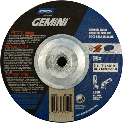 ‎7 × 1/8 × 5/8 - 11″ Gemini Long Life Grinding Wheel A 24 R Type 27 - Apex Tool & Supply