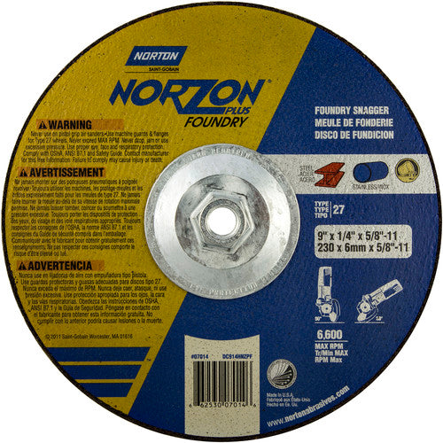 9″ × 1/4″ × 5/8″ NorZon Plus Non-Woven Depressed Center Wheel Type 27 - Apex Tool & Supply