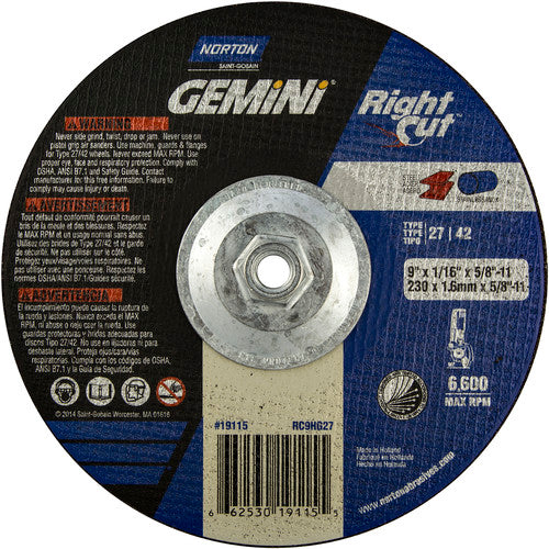9″ × 0.060″ × 5/8″ Gemini Non-Woven Depressed Center Wheel Type 27 - Apex Tool & Supply