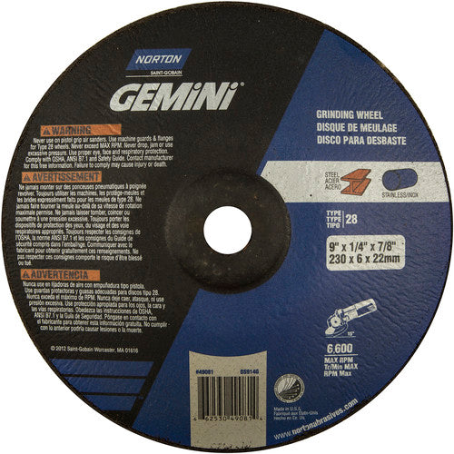 9″ × 1/4″ × 7/8″ Gemini Non-Woven Depressed Center Wheel Type 28 Saucer Aluminum Oxide - Apex Tool & Supply