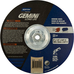 ‎9 × 1/4 × 5/8 - 11″ Gemini Long Life Grinding Wheel A 24 R Type 27 - Apex Tool & Supply