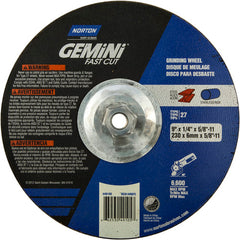 ‎9 × 1/4 × 5/8 - 11″ Gemini Fast Cut Grinding Wheel A 24 N Type 27 - Apex Tool & Supply