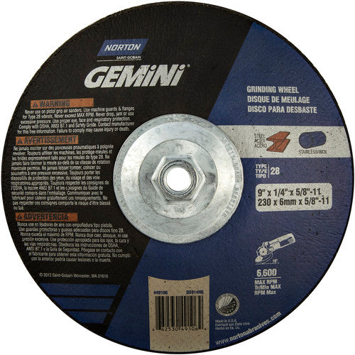 9″ × 1/4″ × 5/8″ Gemini Non-Woven Depressed Center Wheel Type 28 Saucer - Apex Tool & Supply