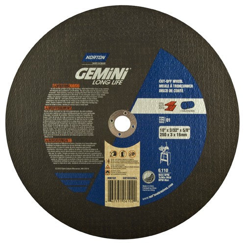 10″ × 0.09375″ × 5/8″ Gemini Stationary Saw Cut-Off Wheel Aluminum Oxide - Apex Tool & Supply