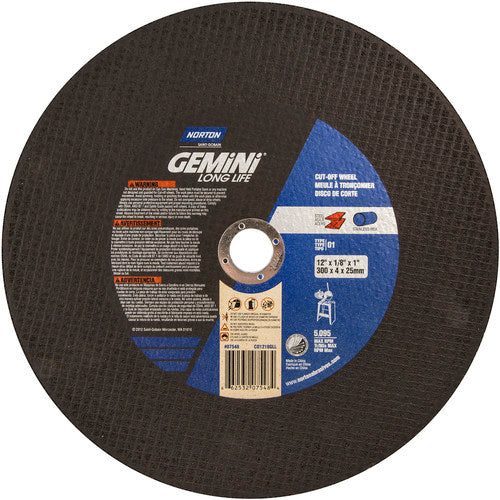 12″ × 1/8″ × 1″ Gemini Stationary Saw Type 01 Straight Cut-Off Wheel Aluminum Oxide - Apex Tool & Supply