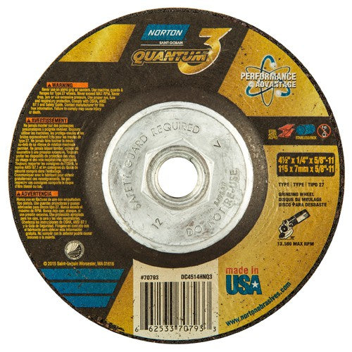 ‎4-1/2″ × 1/4″ × 5/8″-11 - T27 - Quantum 3 Depressed Center Wheel - Apex Tool & Supply