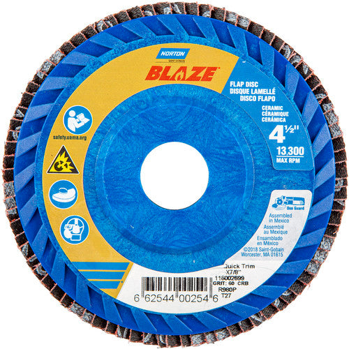 ‎4-1/2 × 7/8″ Blaze Plastic Flat Flap Disc Type 27 60 Grit R980P Premium Ceramic Alumina - Apex Tool & Supply