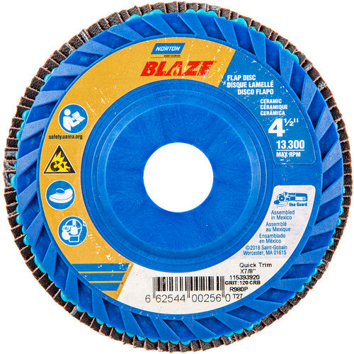 ‎4-1/2 × 7/8″ Blaze Plastic Flat Flap Disc Type 27 120 Grit R980P Premium Ceramic Alumina - Apex Tool & Supply