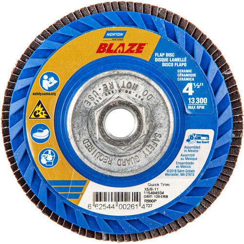 ‎4-1/2 × 5/8 - 11″ Blaze Plastic Flat Flap Disc Type 27 120 Grit R980P Premium Ceramic Alumina - Apex Tool & Supply