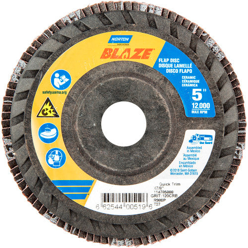 5 × 7/8″ Blaze Plastic Flat Flap Disc Type 27 120 Grit R980P Premium Ceramic Alumina - Apex Tool & Supply