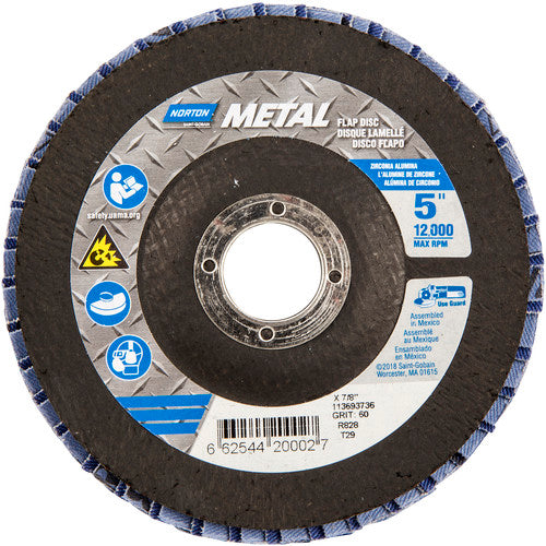 5″ × 1/4″ × 7/8″ Metal Flap Disc Type 29 Conical 60 Grit Zirconia Alumina - Apex Tool & Supply