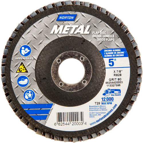 5″ × 1/4″ × 7/8″ Metal Flap Disc Type 29 Conical 80 Grit Zirconia Alumina - Apex Tool & Supply