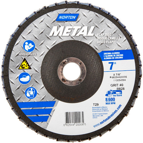 7″ × 1/4″ × 7/8″ Metal Flap Disc Type 29 Conical 40 Grit Zirconia Alumina - Apex Tool & Supply