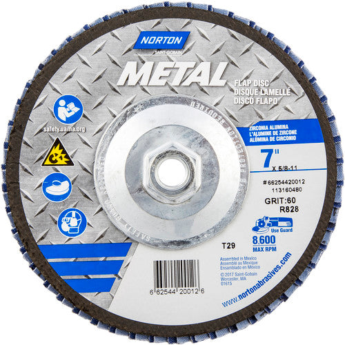 ‎7 × 5/8 - 11″ Metal Fiberglass Conical Flap Disc Type 29 P60 Grit R828 Zirconia Alumina - Apex Tool & Supply