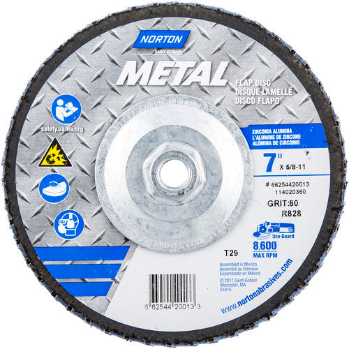‎7 × 5/8 - 11″ Metal Fiberglass Conical Flap Disc Type 29 80 Grit R828T Zirconia Alumina - Apex Tool & Supply