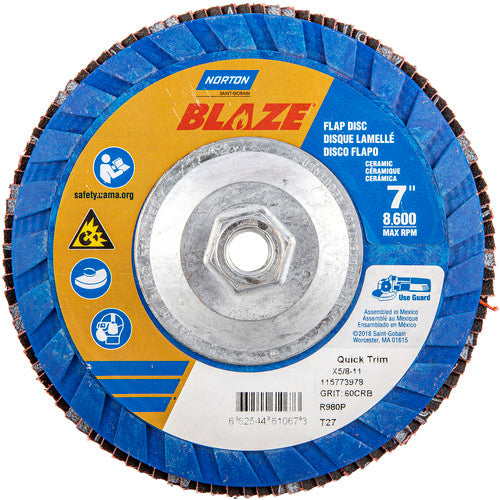 ‎7 × 5/8 - 11″ Blaze Plastic Flat Flap Disc Type 27 60 Grit R980P Premium Ceramic Alumina - Apex Tool & Supply