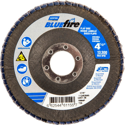 ‎4-1/2 × 7/8″ BlueFire Fiberglass Conical Flap Disc Type 29 P36 Grit R884P Zirconia Alumina - Apex Tool & Supply