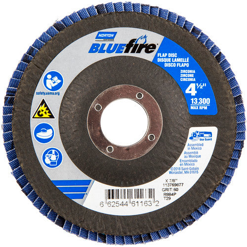 ‎4-1/2 × 7/8″ BlueFire Fiberglass Conical Flap Disc Type 29 P60 Grit R884P Ceramic Alumina - Apex Tool & Supply