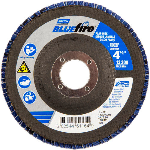 ‎4-1/2 × 7/8″ BlueFire Fiberglass Conical Flap Disc Type 29 P80 Grit R884P Ceramic Alumina - Apex Tool & Supply