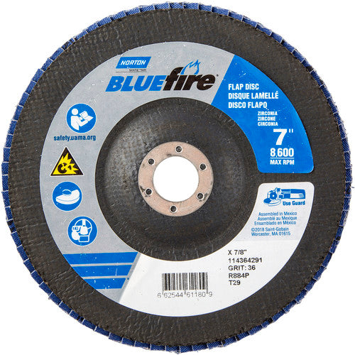 7″ × 1/4″ × 7/8″ NorZon BlueFire R884 Flap Disc Type 29 Conical 36 Grit - Apex Tool & Supply
