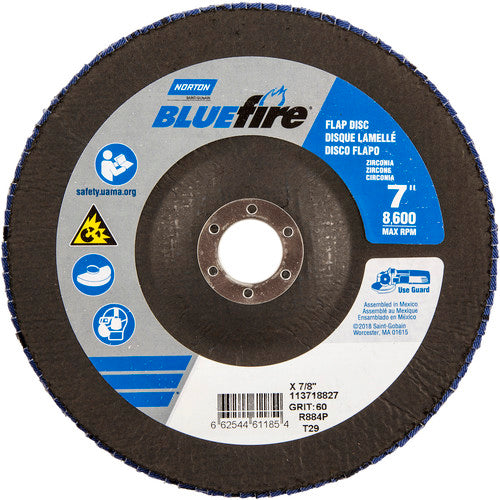 7″ × 1/4″ × 7/8″ NorZon BlueFire R884 Flap Disc Type 29 Conical 60 Grit - Apex Tool & Supply
