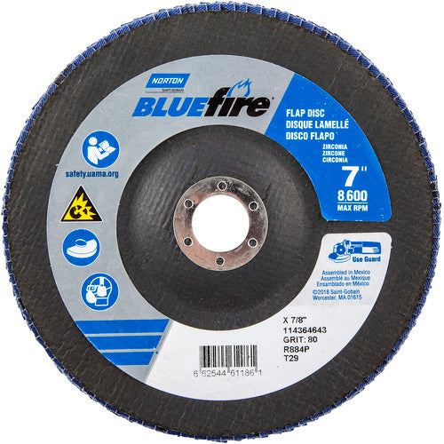 7″ × 1/4″ × 7/8″ NorZon BlueFire R884 Flap Disc Type 29 Conical 80 Grit - Apex Tool & Supply