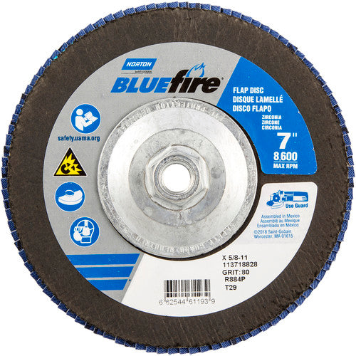 7″ × 1/4″ × 5/8″ NorZon BlueFire R884 Flap Disc Type 29 Conical 80 Grit - Apex Tool & Supply