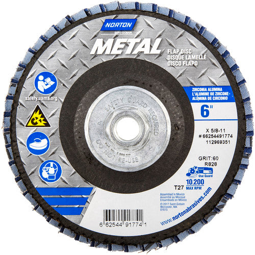 6″ × 1/4″ × 5/8″ Metal Flap Disc Type 27 Flat 60 Grit Zirconia Alumina - Apex Tool & Supply
