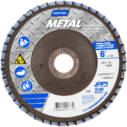 6 × 7/8″ Metal Fiberglass Conical Flap Disc Type 29 P60 Grit R828 Zirconia Alumina - Apex Tool & Supply
