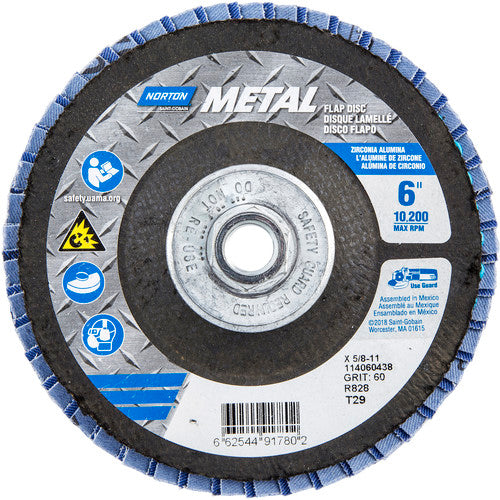 6″ × 1/4″ × 5/8″ Metal Flap Disc Type 29 Conical 60 Grit Zirconia Alumina - Apex Tool & Supply