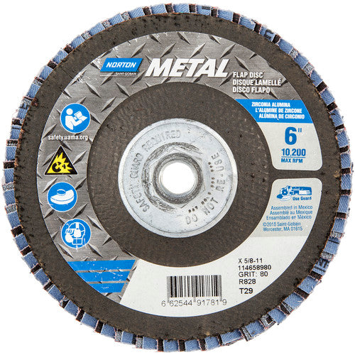 6″ × 1/4″ × 5/8″ Metal Flap Disc Type 29 Conical 80 Grit Zirconia Alumina - Apex Tool & Supply