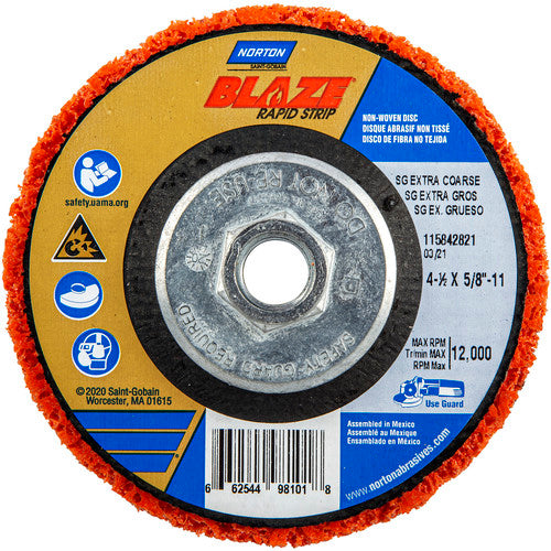 ‎4-1/2 × 5/8 - 11″ Bear-Tex Blaze Rapid Strip Non-Woven Depressed Center Disc Ceramic Alumina Extra Coarse Grit Type 27 - Apex Tool & Supply