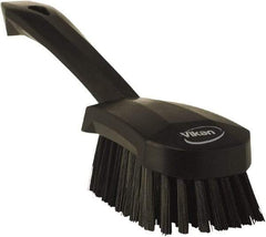 Vikan - 1.3" Bristle Length, Polyester Scrub Brush - 4-1/4" Long x 2-3/4" Wide Head, 10" OAL, Black, Polypropylene Block - Apex Tool & Supply